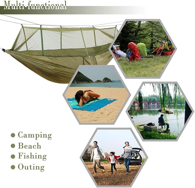 KEPEAK Camping Hammock with Net Netting, Single & Double Tree Hammock Net, Lightweight Nylon Portable Hammock for Backpacking, Camping, Travel, Beach, Yard Army Green
