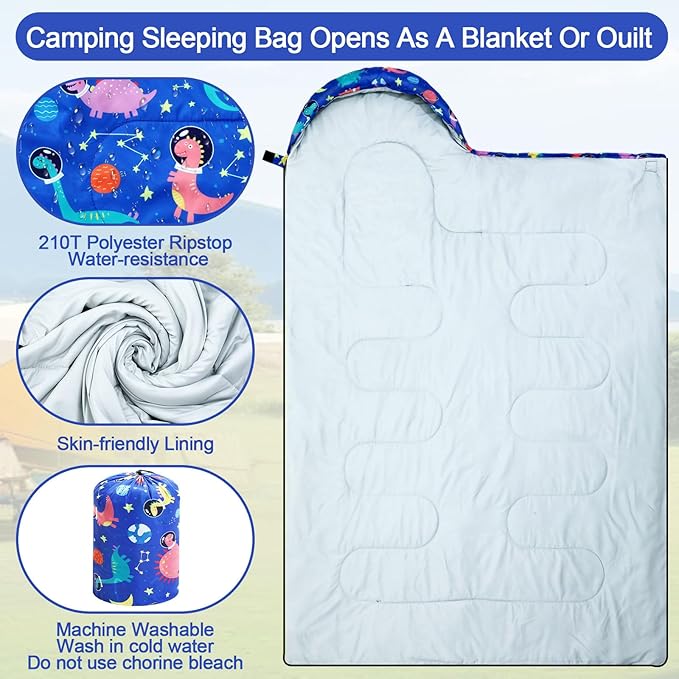 Camping Sleeping Bag for Kids 3 Season Warm Cool Cold Weather Waterproof Sleeping Sack for Boy Girl with Carry Bag Adult Travelling Outdoor Camping Gear Equipment