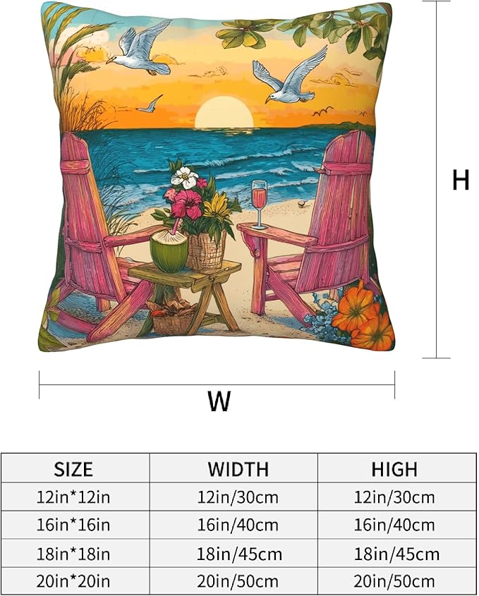 Summer Coastal Throw Pillow Covers 18 X 18 Inch Set of 4 Decorative Cushion Cover Home Decor for Sofa Chair Couch Bedroom Living Room