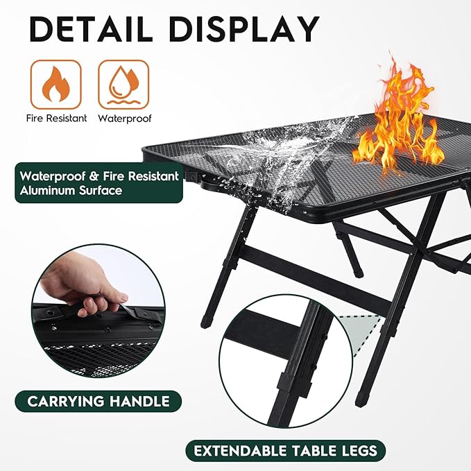 WildFinder 3 FT Folding Grill Table, Portable Camping Table for Outside, 3 Adjustable Height Folding Table with Desktop, Lightweight Outdoor, Camping, Picnic, BBQ