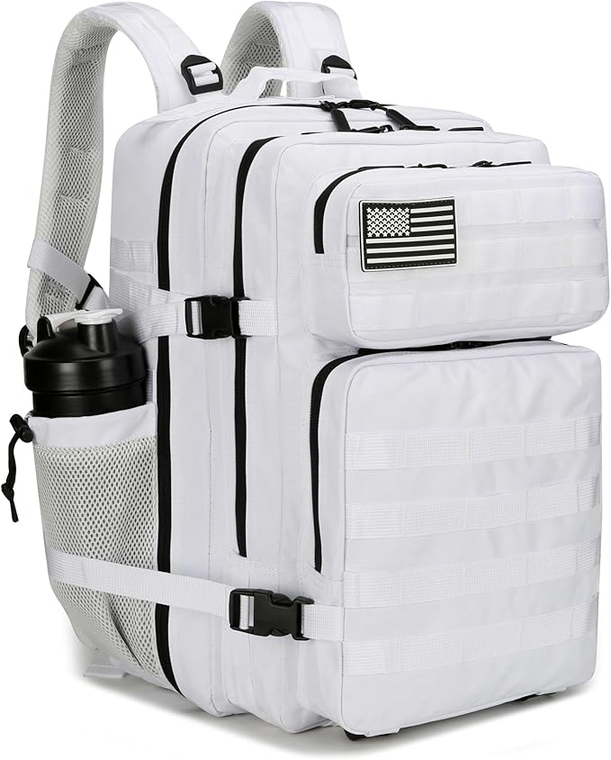 Lovelinks21 45L Tactical Assault Backpack 3 day assault pack with Molle Waterproof backpack Rucksack for Tactical Backpacks (White)