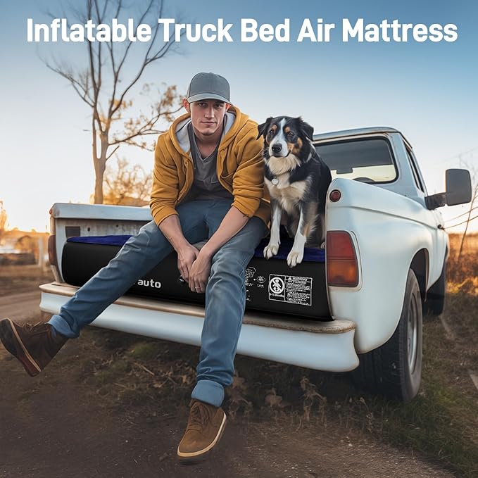 Umbrauto Truck Bed Air Mattress for 5.5'-5.8' Full Size Short Truck Beds, Inflatable Pickup Sleeping Pad for Outdoor Camping with Pump and Pillows, Navy