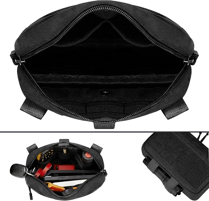 Tactical Molle Admin Pouch with 2 Keychains & US Flag Patch - Laser Cut EDC Modular Pouch for Outdoor, Survival, Daily Carry