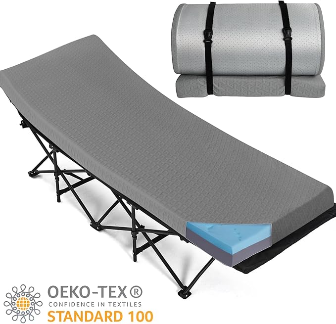 Memory Foam Camping Mattress Pad 3 Inch Thick, Portable Sleeping Pad with Waterproof Cover, Portable Roll Up Cot Mattress Pad Floor Mat for Travel Truck Bed Tent 72" x 24"x 3"