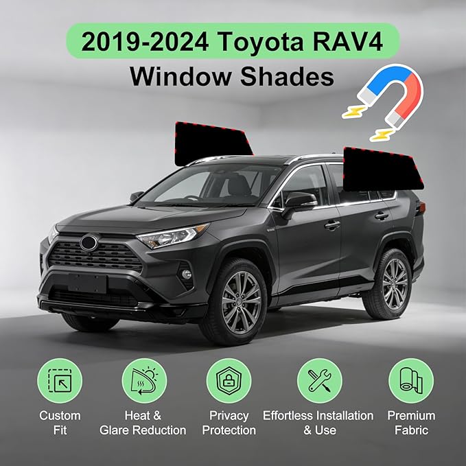 Car Window Shades for 2019-2024 Toyota RAV4 Rear Window, Suede Fabric Window Covers for Privacy Car, Custom Fit Without Steel Rings, UV & Heat Protection Magnetic Installation (2 PCS)