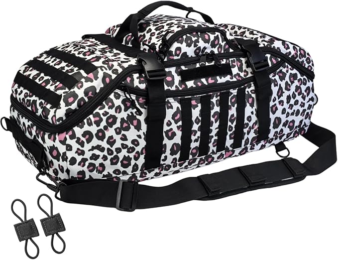 Hannibal Tactical 65L Large Duffle Bag, 3-in-1 Tactical Backpack MOLLE Pack for Sports, Gym, Outdoor, Leopard