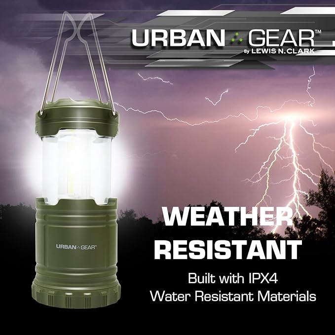 Lewis N. Clark Collapsible Camping Lantern | LED Portable Lantern for Indoor or Outdoor Use | Waterproof Lamp with Batteries Included | For Camping, Backpacking, Hiking, or Power Outage | Hunter Green