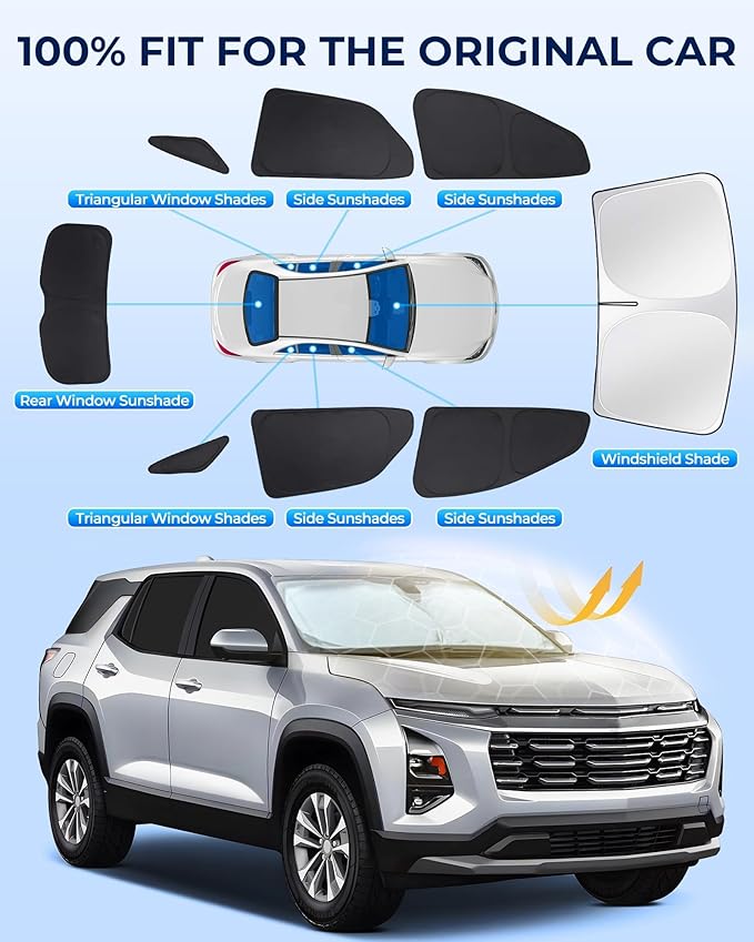 Car Window Shades for Chevrolet Equinox 2018-2024, 8pcs Full Coverage Window Covers Sunshades for Front Windshield Side and Rear Windows, Privacy Window Shade Keep Vehicle Cool for Camping Napping