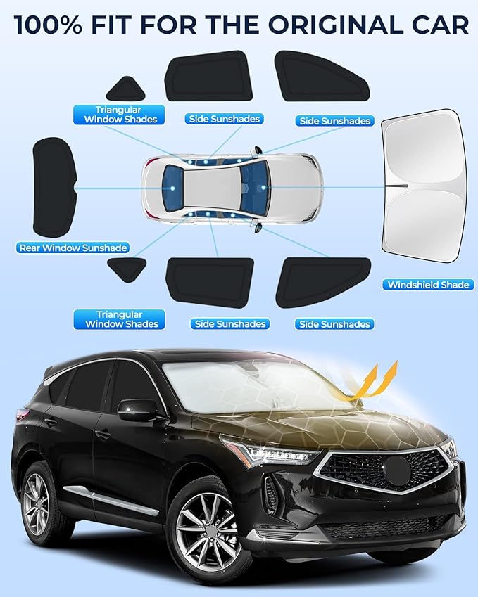 for Acura RDX 2019-2026 Car Window Shades, 8pcs Privacy Sun Shade Set for Front Windshield Side and Rear Windows, Full Window Covers Keeps Vehicle Cool for Camping Napping