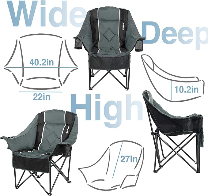 Oversized Camping Chair for Adults - Heavy Duty 400 lbs Padded Folding Chair with Wine Glass Holder, 2 Cup Holders & Side Pockets, Portable Carry Bag for RV, Tailgating, Lawn