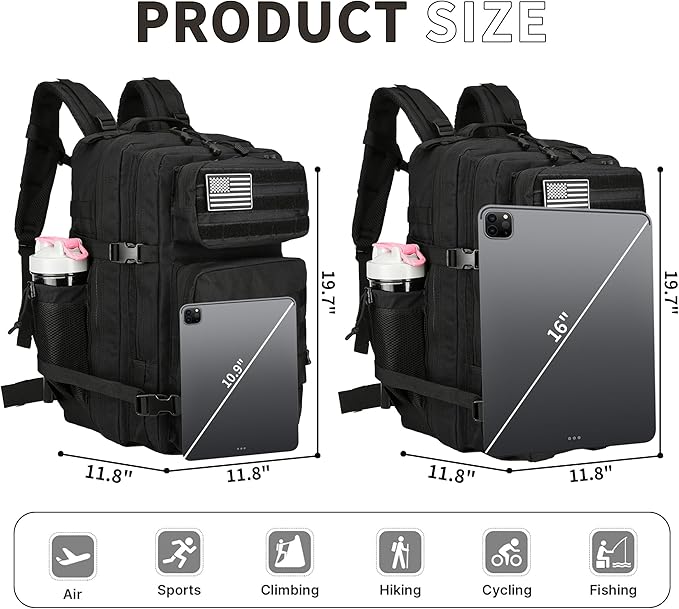 Lovelinks21 45L Tactical Assault Backpack 3 day assault pack with Molle Waterproof backpack Rucksack for Tactical Backpacks (Black-2)