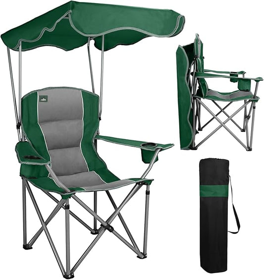 Northroad Folding Camping Chairs with Canopy Shade, Beach Chair w/Cup Holders, Armrests & Carry Bag for Outdoors Travel Sports Fishing, Green