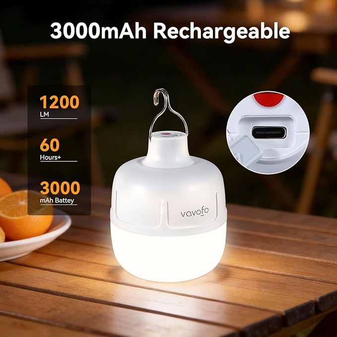 VAVOFO 20W LED Camping Lantern Rechargeable, 1200LM Camping Light , 3000mAh Portable Tent Light , IP65 Waterproof Flashlight Lanterns for Emergencies ,Power Outages,Hurricane (White)