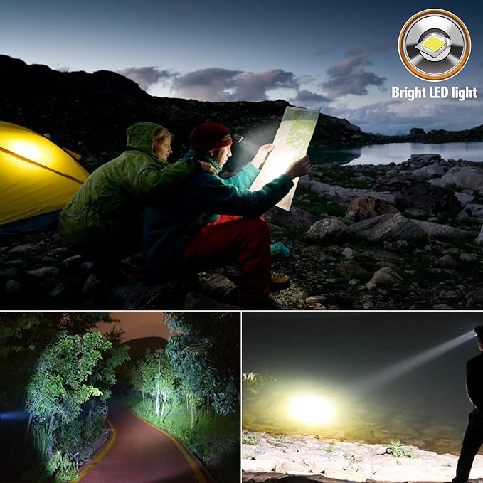 ODEAR Rechargeable Headlamp, Super Bright LED Head Lamp Flashlight Waterproof Headlight with Built in Battery for Outdoor Camping Fishing Hiking Running Right Ride