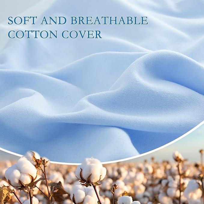YOUR MOON Memory Foam Travel Pillow, Pure Cotton Cover, Small Compressible Camping Pillow for Sleeping, Portable Backpacking Support Pillows for Hiking, Car (Blue White)