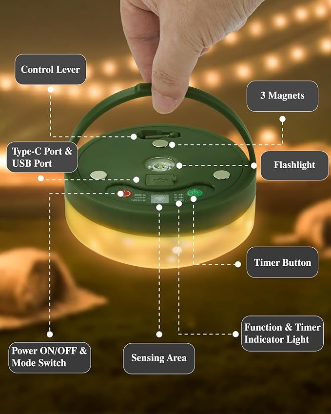 Anpro Camping String Lights 4 in 1: 32.8 Ft String with Warm White 130 LEDs, USB Rechargeable with Remote Control, Adjustable Brightness, 6 Light Modes, Portable IP65 Camping Light for Outdoor