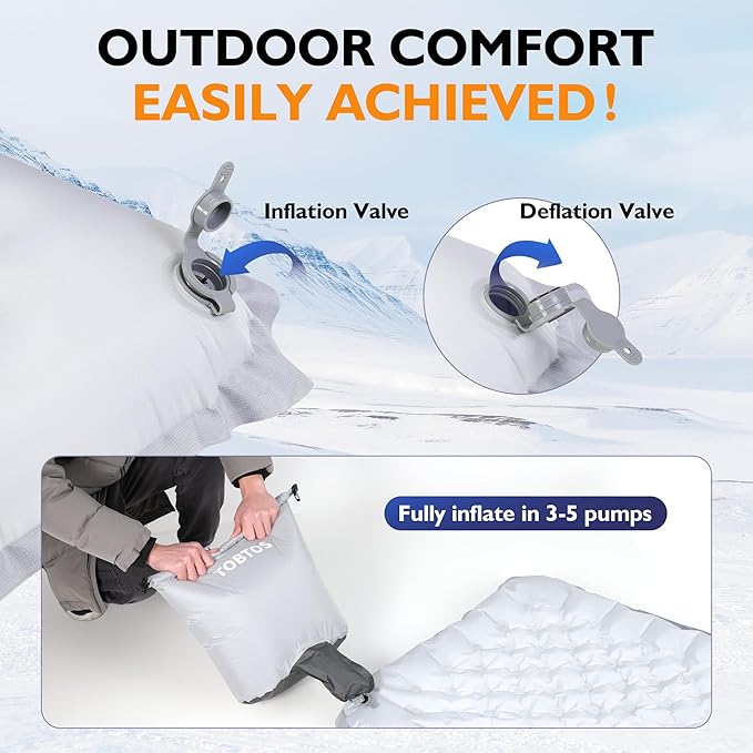 TOBTOS Camping Sleeping Pad with 9.0 R-Value, 4" Thick Inflatable Camping Mattress for All Season, Compact Insulated Sleeping Mat for Backpacking & Hiking (Rectangular)