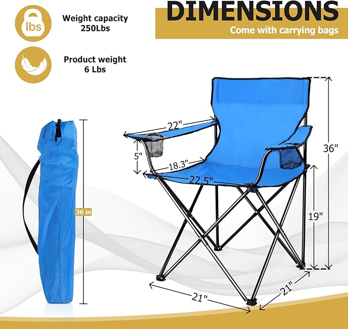 Joyfair Portable Camping Chair, Outdoor Lawn Folding Chairs for Adults, Heavy Duty Large Foldable Chairs for Beach, Fishing, Tailgating and More Outdoor Sport, Carry Bag & Cup Holder