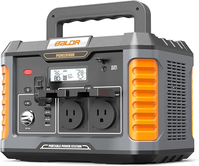 BALDR Portable Power Station, 1000W Output, 808Wh Capacity, AC Outlet, USB Ports, 110V Pure Sine Wave AC Outlet Backup Lithium Battery for Home Camping Emergency Use