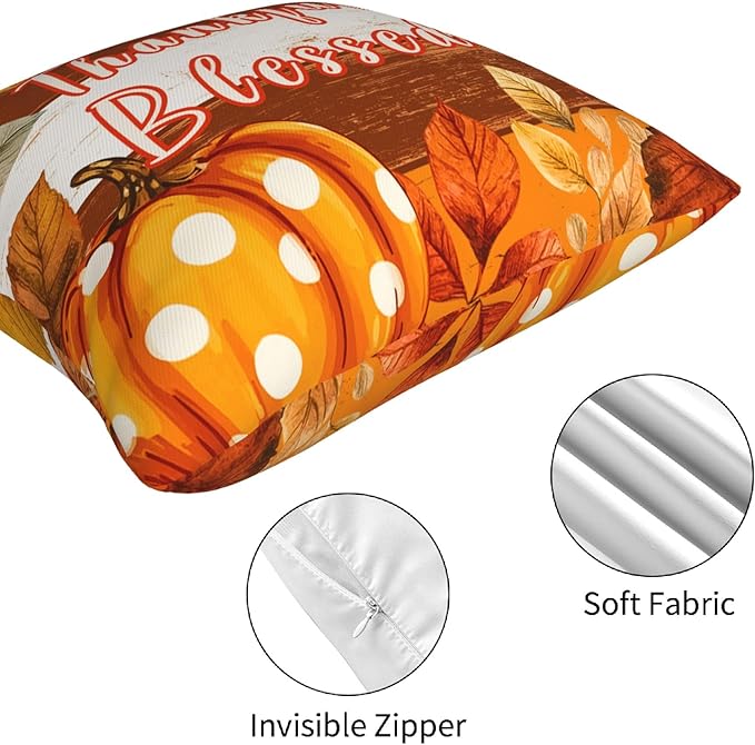 Fall Pumpkin Throw Pillow Covers 18 X 18 Inch Set of 4 Decorative Cushion Cover Home Decor for Sofa Chair Couch Bedroom Living Room