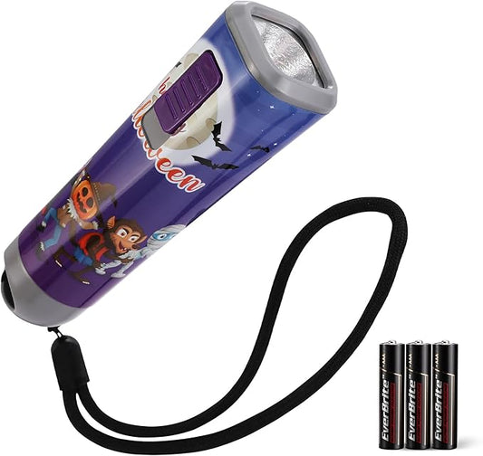 EverBrite HEverBrite Halloween Flashlights for Kids, Halloween Gifts for Children, Small LED Flash Light Handheld Torch with Lanyard 3AAA Battery Included, 1 Pack-Purple, E012067AE