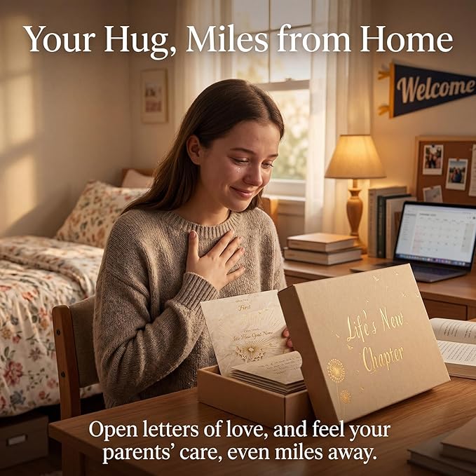 Open When Envelopes for College Students, 12 Gold Stamped Open When Letters Keepsake Box, College Survival Gift Card Book, College Graduation Gift for Her, New Chapter Gifts for Women