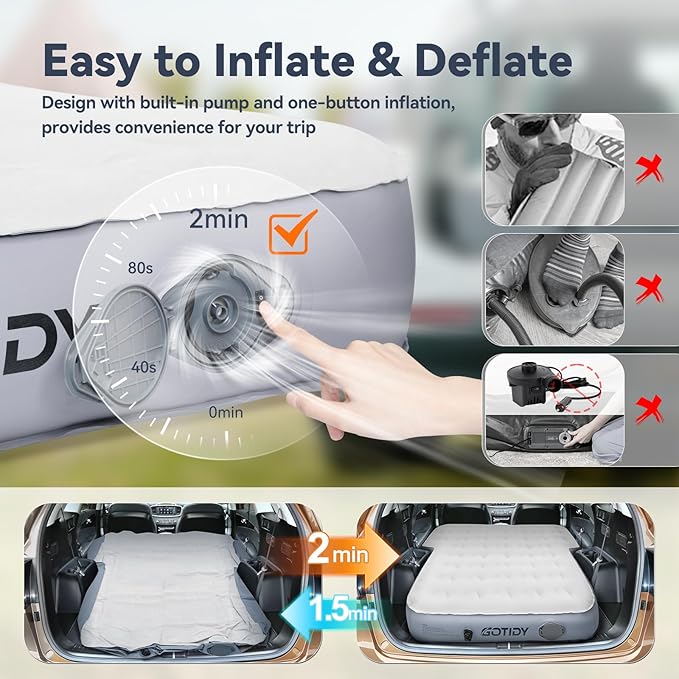 Jeep Mattress with Wireless Air Pump, 10inch SUV Air Mattress Camping Bed for Jeep Wrangler JK JKU JL JLU Unlimited 4 Door Ford Bronco Subaru Forester