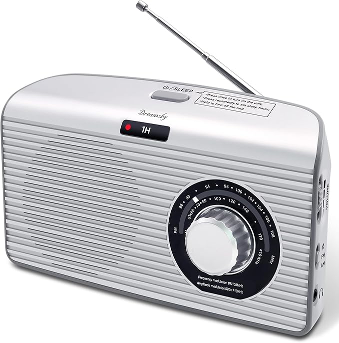 DreamSky Bluetooth Speaker Radio Sleep Timer, Hi-Fi Clear Extra Loud Sound, Portable AM FM Radio with Strong Reception, Plug in Wall or Battery Operated for Home/Outdoor, Seniors Small Gift