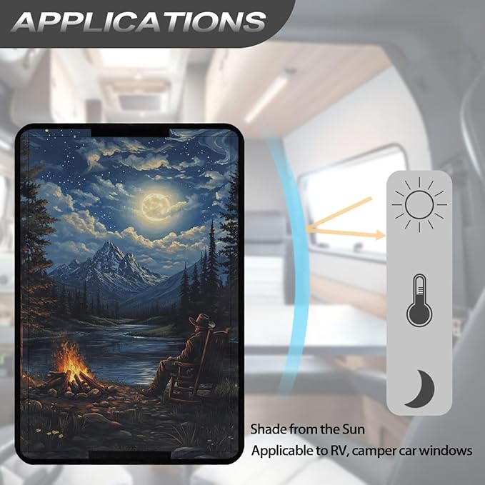 RV Door Window Shade Cover, RV Door Window UV Protective Cover, Foldable Travel Trailer Motorhome Rv Screen Door Protector, Camping Pattern
