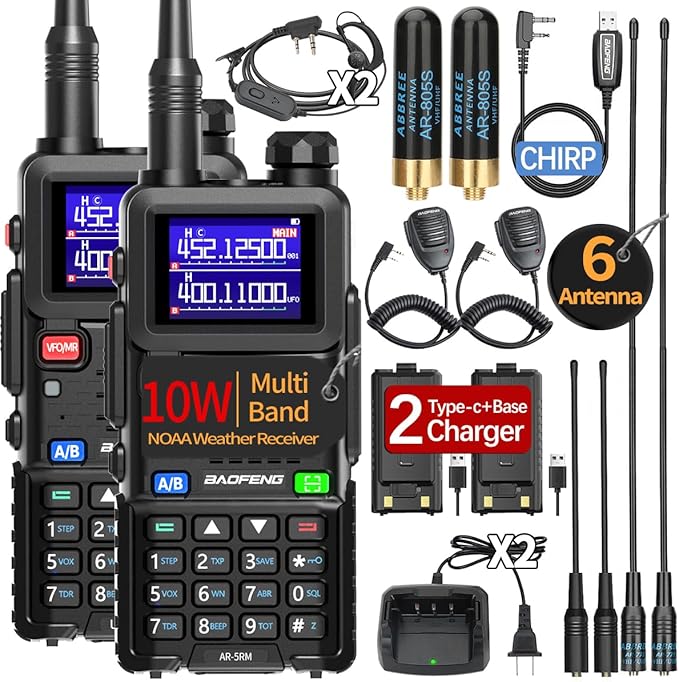 Baofeng Radio Ham Radio Handheld Long Range Rechargeable AR-5RM 10W NOAA Emergency Tactical Two Way Radio with Programming Cable,USB-C Charging for Survival Gear Hunting Camping,2 Pack