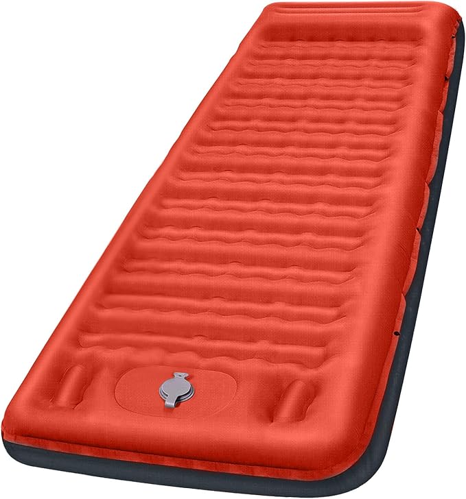 FNARMW Camping Sleeping Pad, Extra Thick 5 Inch Camping Mat with Pillow Built-in Foot Pump Inflatable Sleeping Pads Compact for Camping Backpacking Hiking Traveling Tent（Orange-Black）