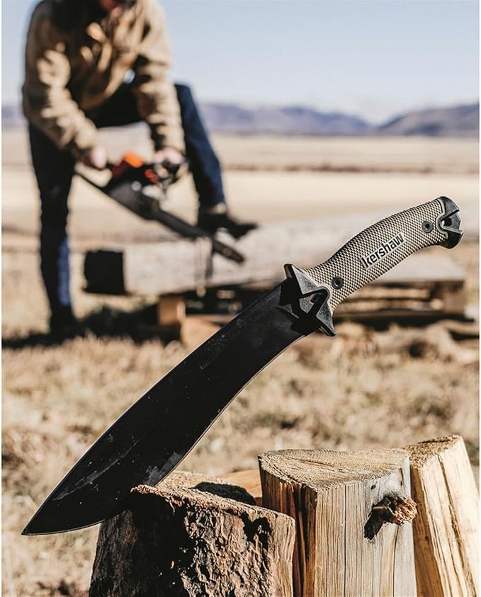 Kershaw Camp 10 - Tan Machete, Fixed Blade Knife, 10-in. 65Mn Carbon Steel Blade Includes Sheath, Camp Series Machete, Outdoor and Survival Tool
