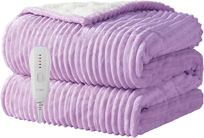 Texciting Heated Blanket Electric Blanket Throw 50”X60”-Heating Throw with 5 Heat Settings-3 Hours Auto Off,ETL Certified,Machine Washable (Purple)