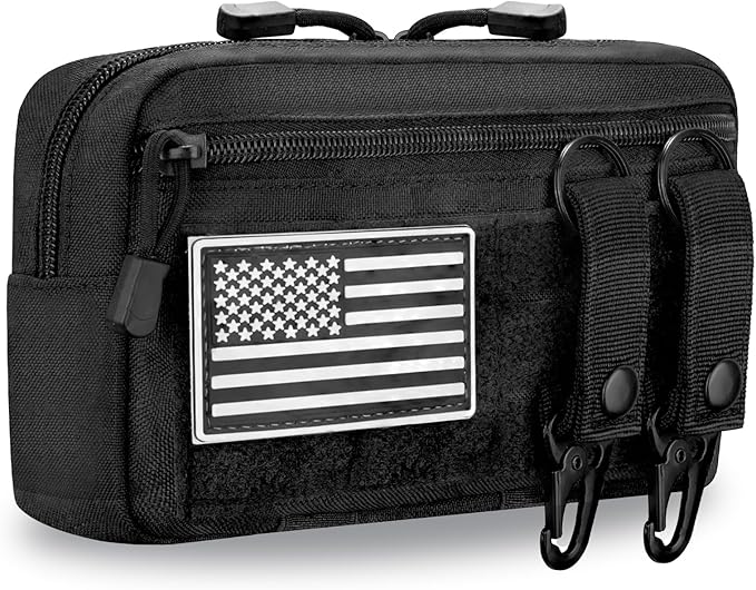 Tactical Molle Admin Pouch with 2 Keychains & US Flag Patch - Laser Cut EDC Modular Pouch for Outdoor, Survival, Daily Carry