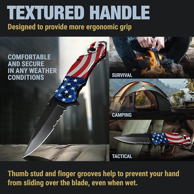 GOOD WORKER Legal Pocket Knife with 2.95” Serrated Blade, Glass Breaker, Seat Belt Cutter - EDC Sharp Folding Knives with Portable Clip - Small Tool for Tactical Camping Survival Hiking - Gifts for Men, Women