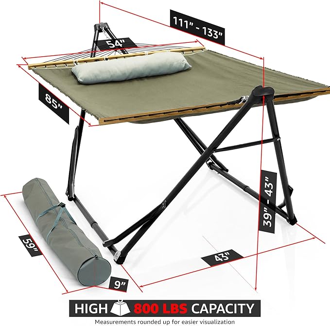Tranquillo Unity Adjustable Hammock Stand, 800 lbs Capacity Steel Double Hammock Stand for 2 Persons, Premium Pre-Assembled Stand for Indoor Outdoor, Sage