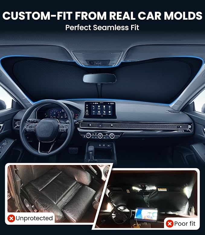 Zanch Custom Windshield Sun Shade for Honda Civic 2022-2026, 7-Layer UV & Heat Block, 3D Laser Scanned, Interior Protection, Keep Car Cooler, Foldable Car Accessories