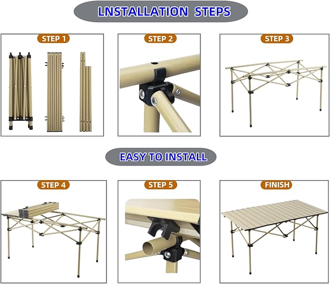 Folding Camping Table, Portable Beach Table,with Portable Bag，Suitable for Indoor, Outdoor, Camping, Backyard, Party, Patio, The Yellow Camping Table at The Beach