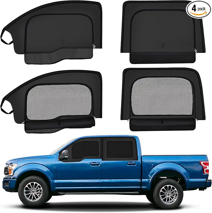 ZATOOTO Car Window Shades for Ford F-150 2021-2024 Car Window Covers Blackout | Double-Layer with Zipper | Airflow and Privacy F-150 Window Screen with Storage Bag for Camping Napping Traveling