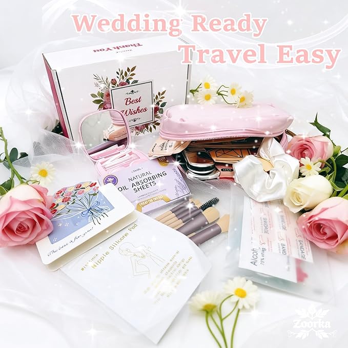 Bridal Emergency Kit for Wedding Day, 60+ Pcs Wedding Essentials Survival Set for Team Bride with Cosmetic Bag & Travel Must-Haves, Honeymoon, Daily Commute