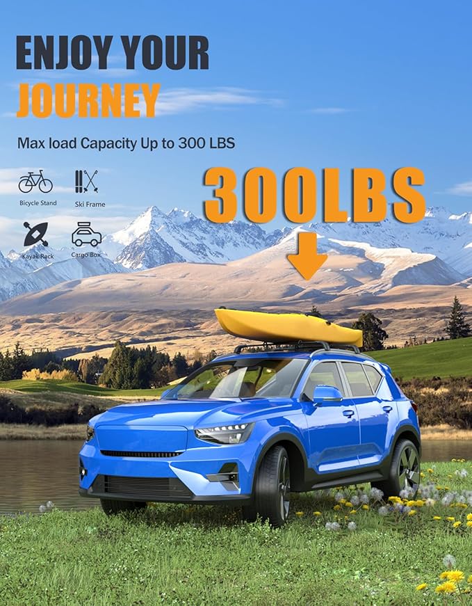 KINGGERI 300lbs Roof Rack Cross Bars Compatible with Volvo XC40 XC-40 2018-2026, Lockable Heavy Duty Aluminum Roof Rails Crossbars Cargo Bars Canoe Snowboard Rooftop Black Carrier Luggage