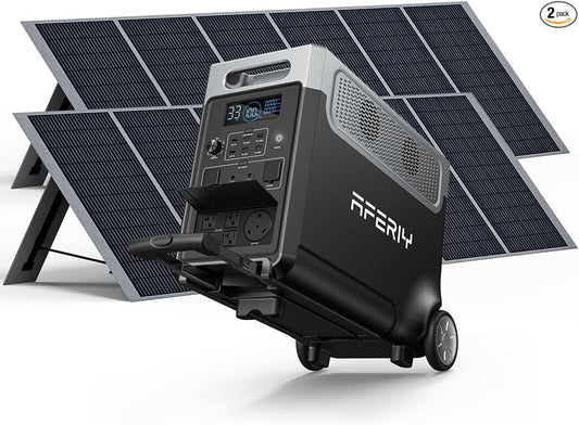 AFERIY Solar Generator 3840Wh Portable Power Station with 2X400W Solar Panel,AC Output with 120V,3600W LEP Battery,Solar Generator for Home Use,Outdoor Camping,Power Outage,Camping,RV