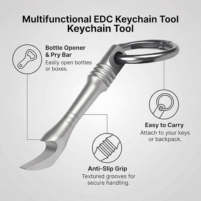 EDC Pry Bar Pocket Multi Tool - Solid Titanium Pry Tool with Keychain Hole, Compact Durable EDC Gear for Box Opening, Scraping Light Prying,Bottle Opener, Emergency