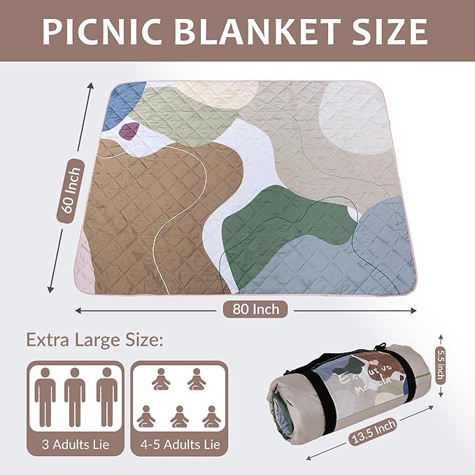 Exclusivo Mezcla Waterproof Picnic Blankets 60x80 Inch, 3 Layer Extra Large, Sandproof and Foldable Outdoor Blanket for Beach Camping, Park and Travel