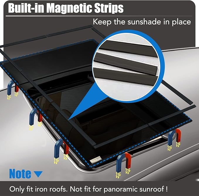 Magnetic Sunroof Sun Shade, Car Moonroof Side Window Breathable Sun Roof Screen Mesh Net, Quick Install, UV Protection, Release Heat and Ventilation for Car Overnight Camping, Parking on Trips
