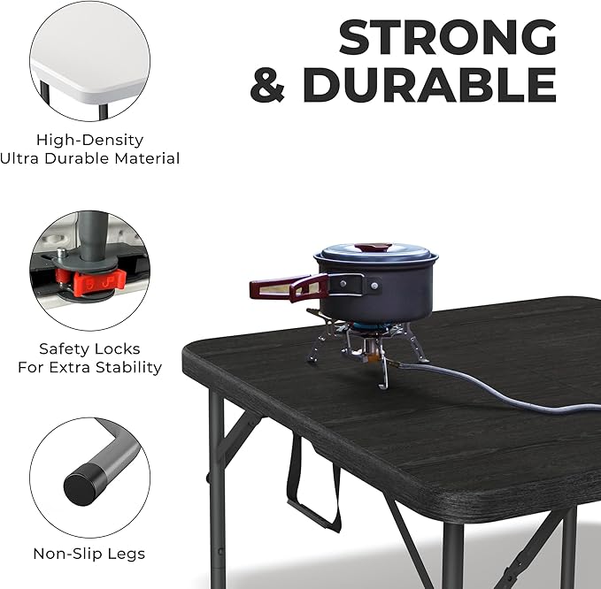 Our Modern Space 34" Square Foldable Table with Built in Handle & Steel Legs | Heavy Duty Portable | Perfect for Party, Dining, Wedding, Events, Picnic Indoor, Outdoor, Camping, Utility, Temporary