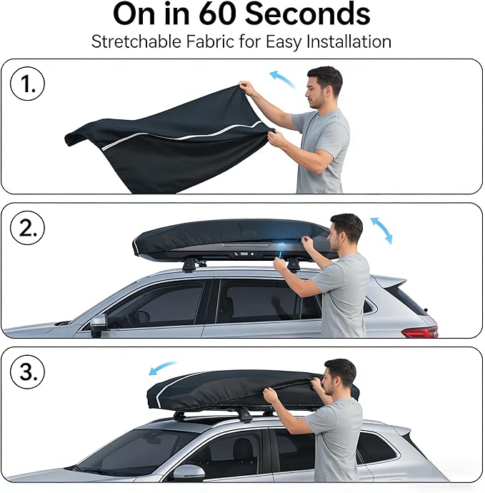 Roof Box Cover, Dimensions: 69x35x17 inches, Universal Fit for Thule, Perflex, Yakima Brands, Made of 420D Oxford Fabric, Features Waterproof, Dustproof, UV-Resistant, and Scratch-Resistant Properties
