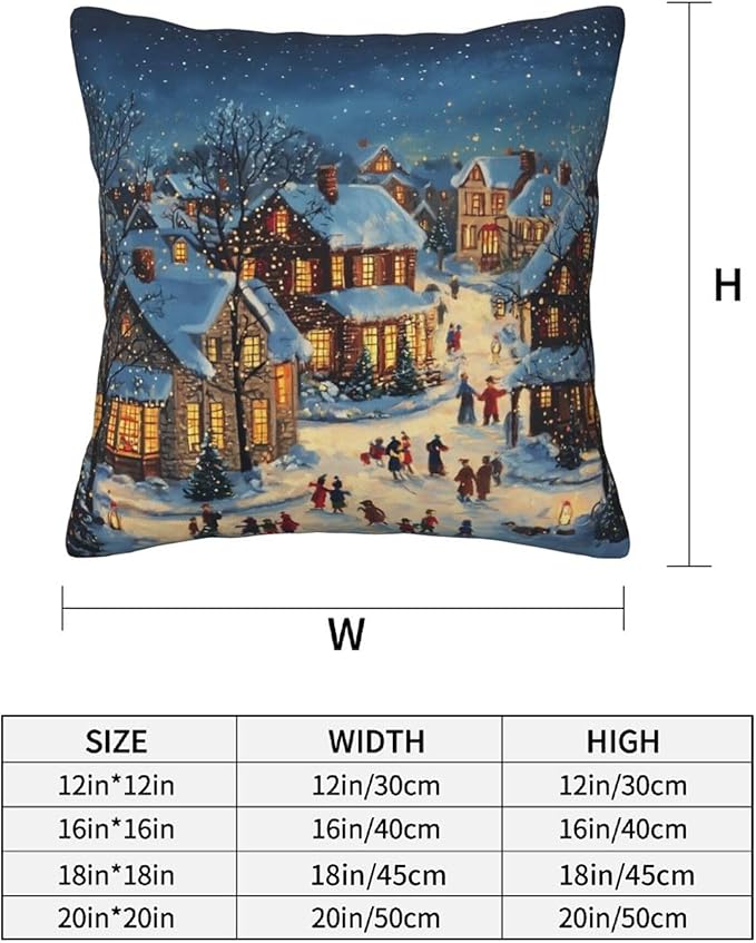 Blue Happy Winter Throw Pillow Covers 18x18 inch Set of 2 Christmas Pillow Case Cushion Cover for Home Sofa Couch Living Room Car Decor
