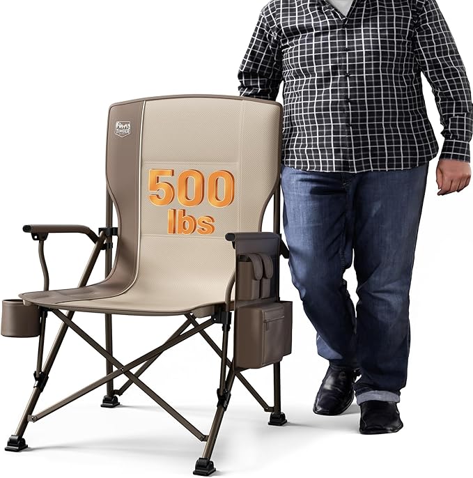 TIMBER RIDGE Oversized Folding Camping Chair High Back Heavy Duty for Adults Support up to 500lbs with Cup Holder, Side Pocket Cooler Bag