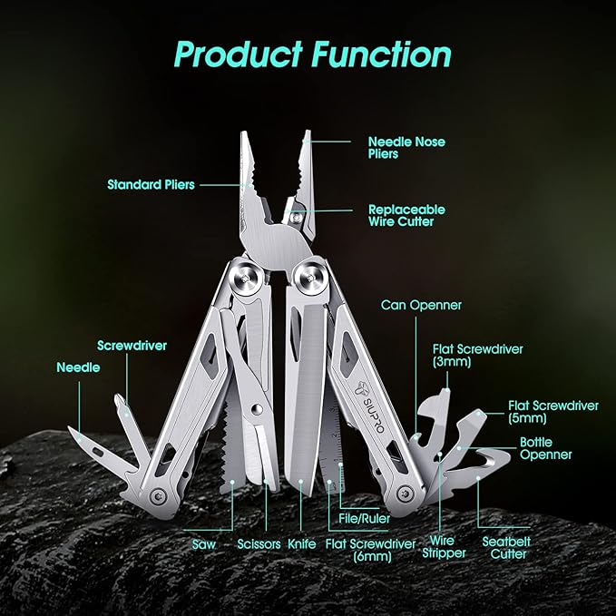 SIUPRO Multitool Pocket Knife for Men, Tactical Multi Tool With Scissors, Saw, Survival Folding Pliers with Nylon Sheath for Camping, Hiking, Hunting, Gifts Idea